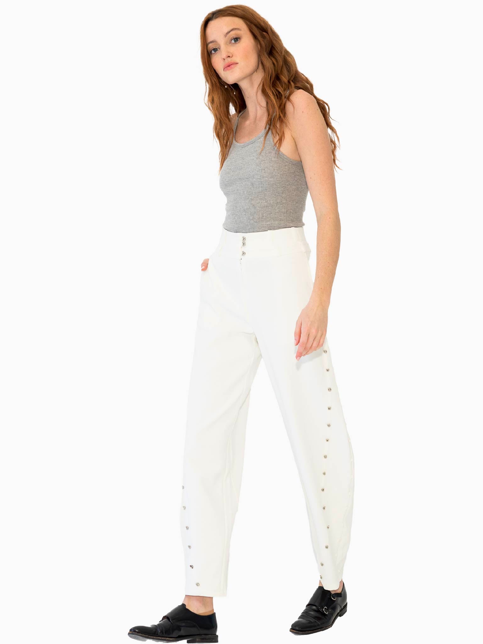 HAN WEN STUDIO Curved Wide-Leg Trouser Cream