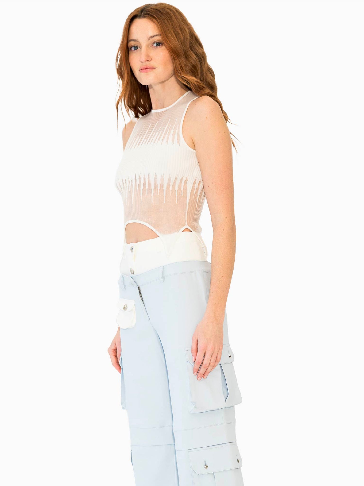 HAN WEN STUDIO Ribbed Knit Sheer Top