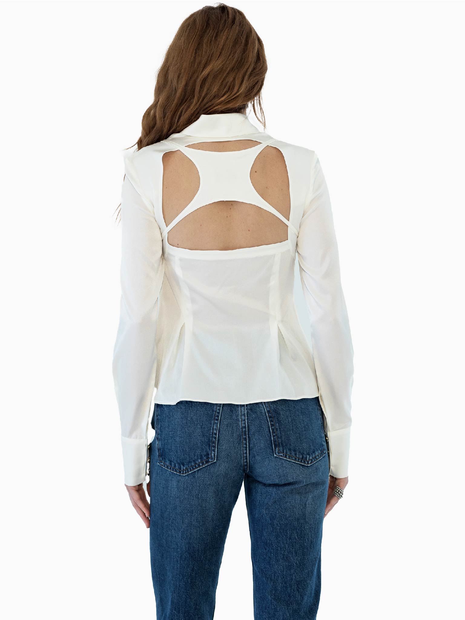 HAN WEN Silk Billboard Open-Back Fitted Blouse