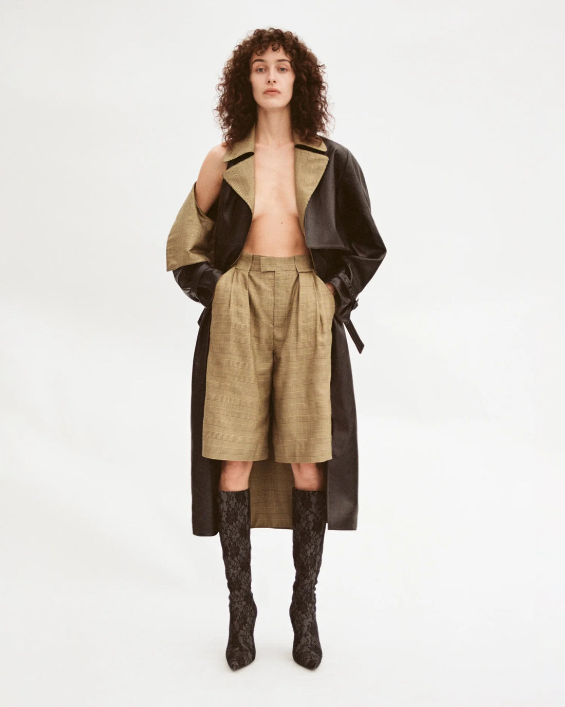 SITUATIONIST Yellow Houndstooth Silk Shorts