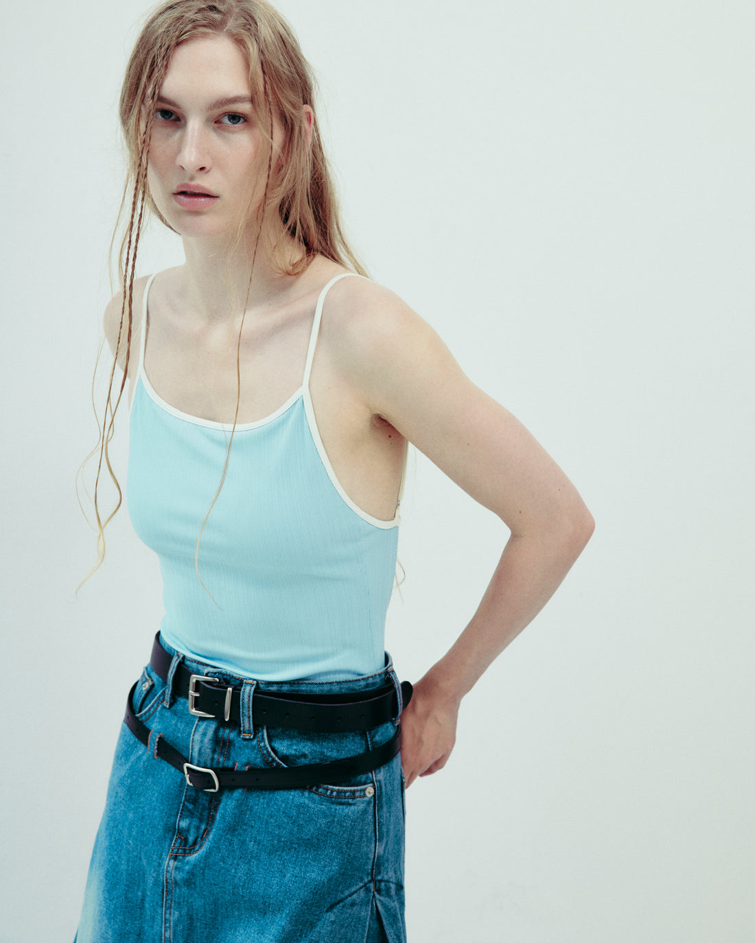 DROP EDITION Belted Denim Skirt