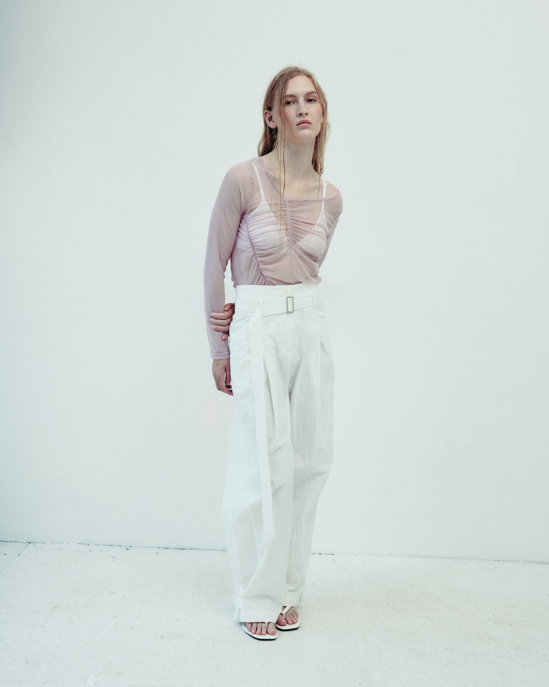 DROP EDITION White Belted Cotton Cargo Pants