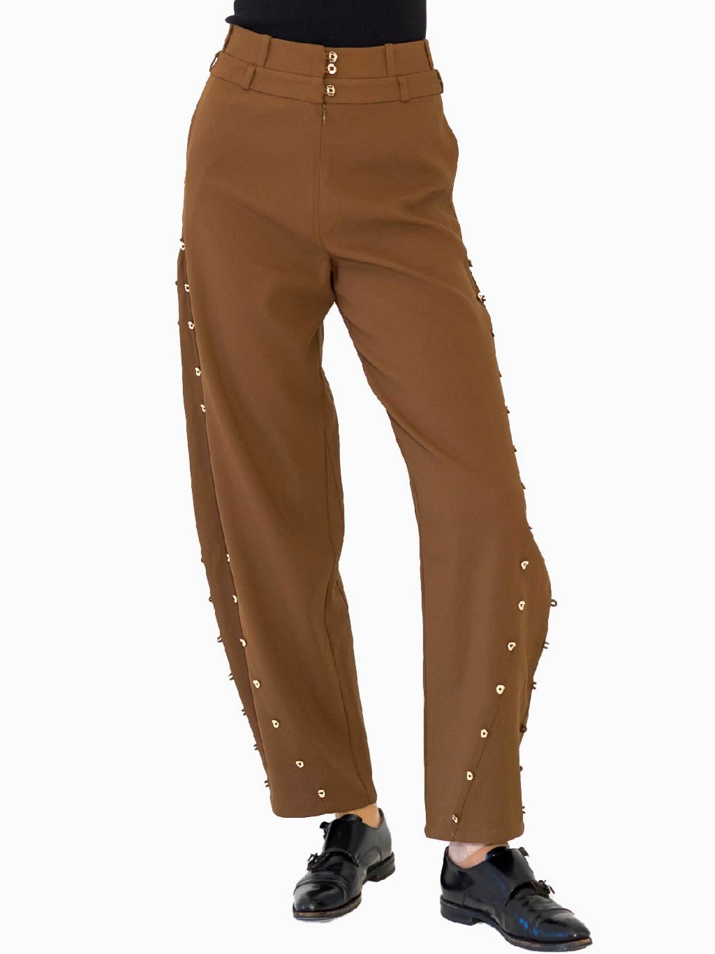 HAN WEN STUDIO Curved Wide-Leg Trouser in Brown