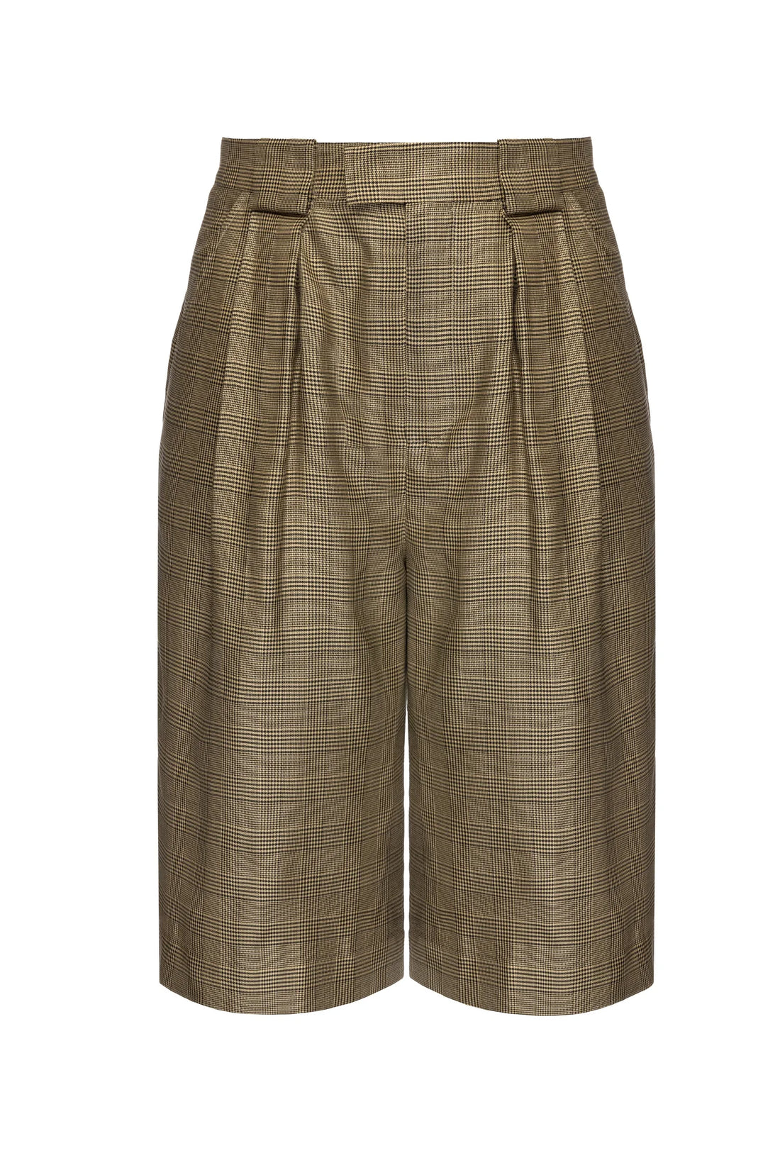 SITUATIONIST Yellow Houndstooth Silk Shorts