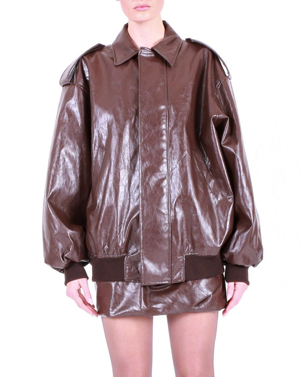 FEDERICA TOSI Oversized Metallic Leather Bomber