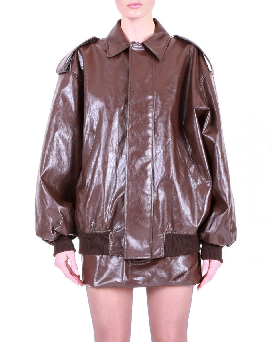 FEDERICA TOSI Oversized Metallic Leather Bomber