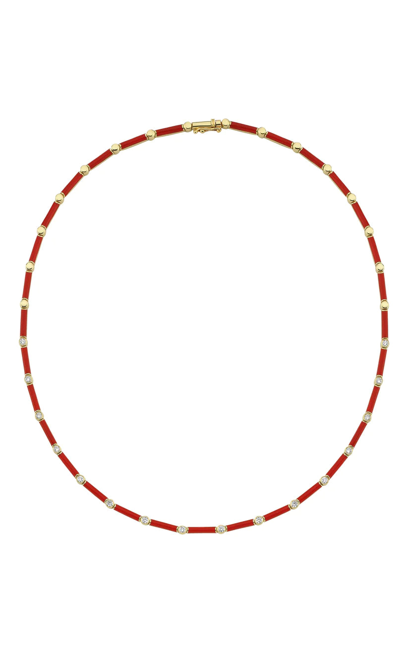 CHARMS COMPANY Red Enamel and Diamond Necklace