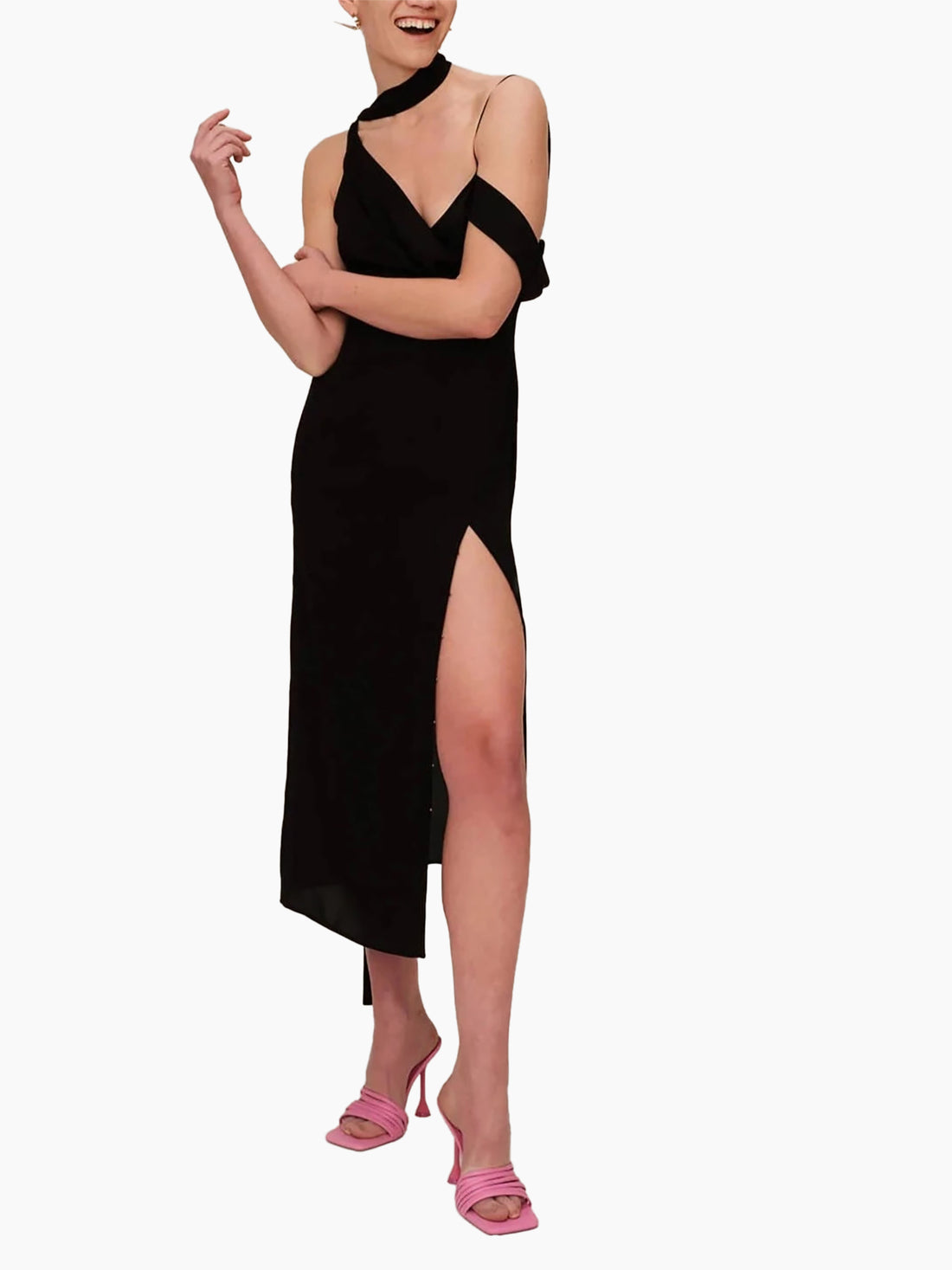 HAN WEN STUDIO Calf-Length Front Slit Silk Dress