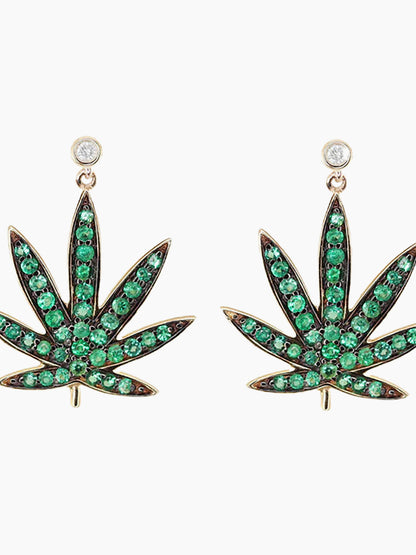 LUNA SKYE Diamond and Emerald Sweet Leaf Stud Drip Earring