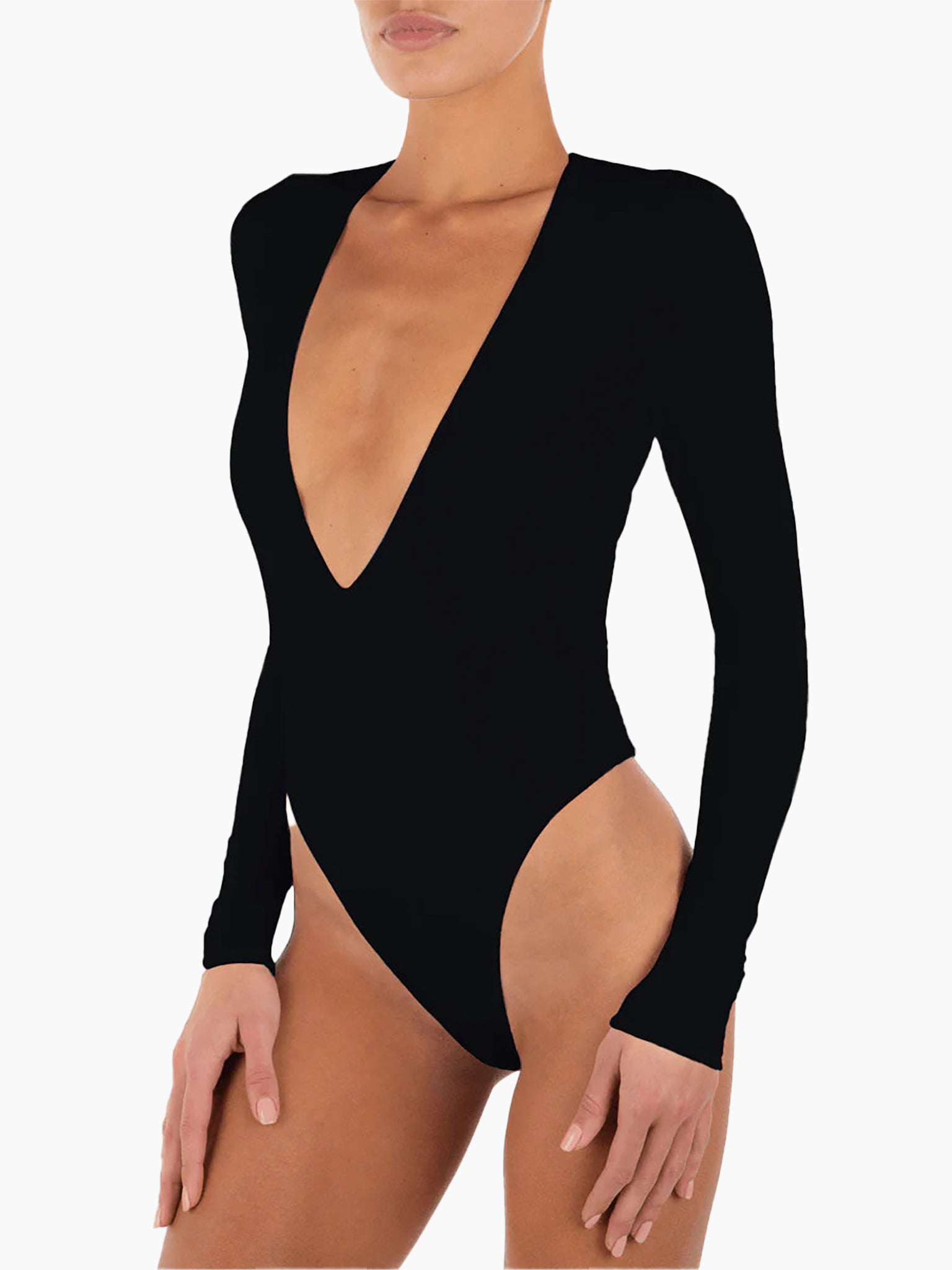 ETERNE Long Sleeve Deep V Bodysuit