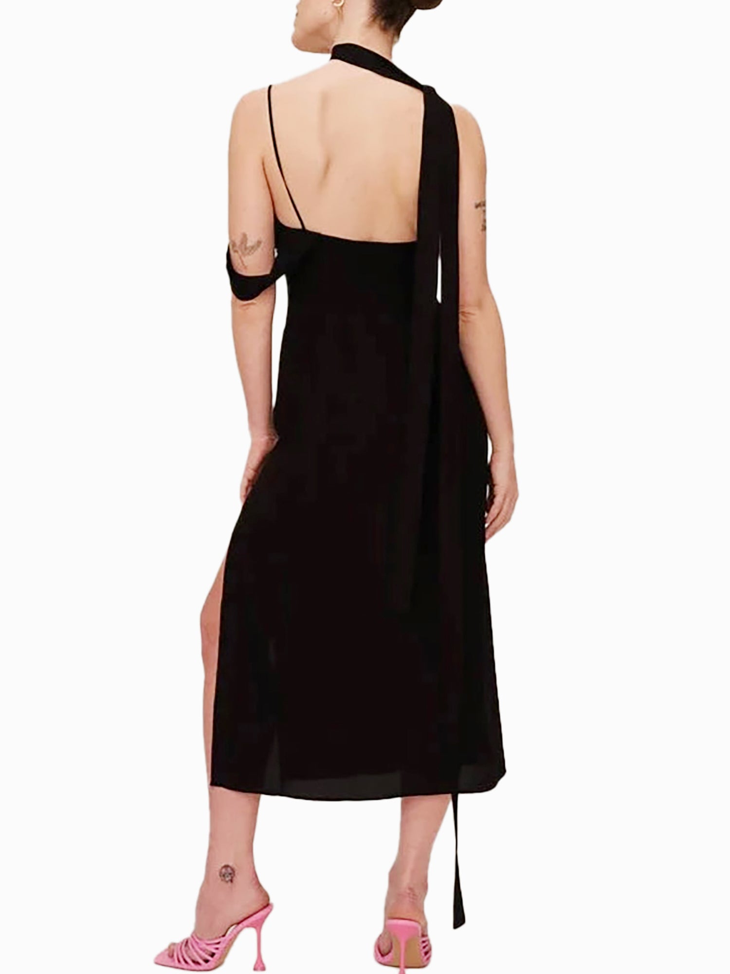 HAN WEN STUDIO Calf-Length Front Slit Silk Dress