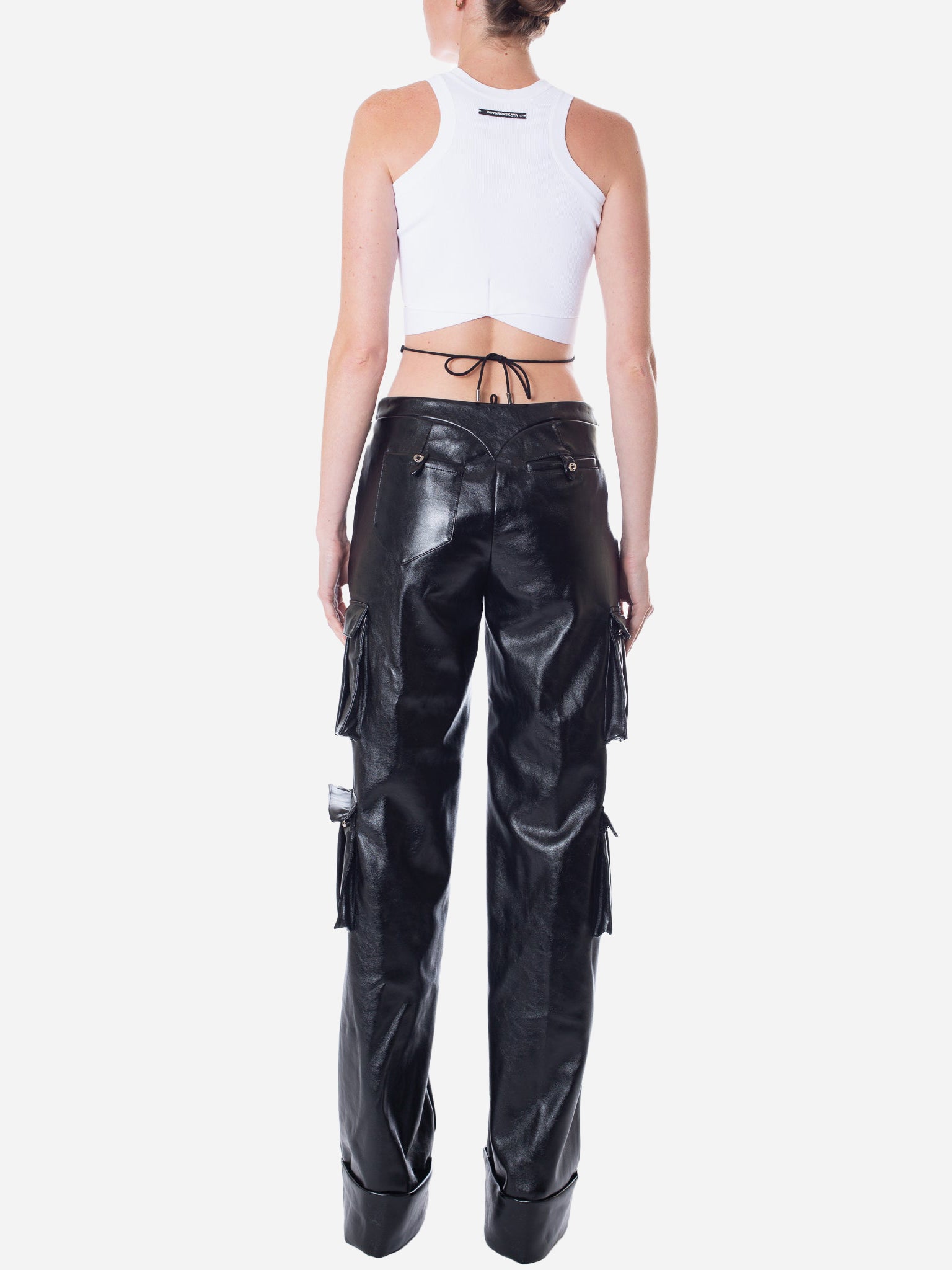 HAN WEN STUDIO V-waist Leather Cargo Pant with Detachable Strappy Waistbands