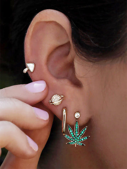 LUNA SKYE Diamond and Emerald Sweet Leaf Stud Drip Earring