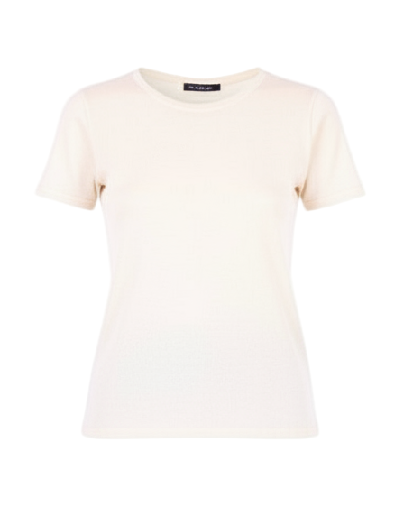 MAJESTIC FILATURES Short Sleeve Cashmere Crewneck Cream