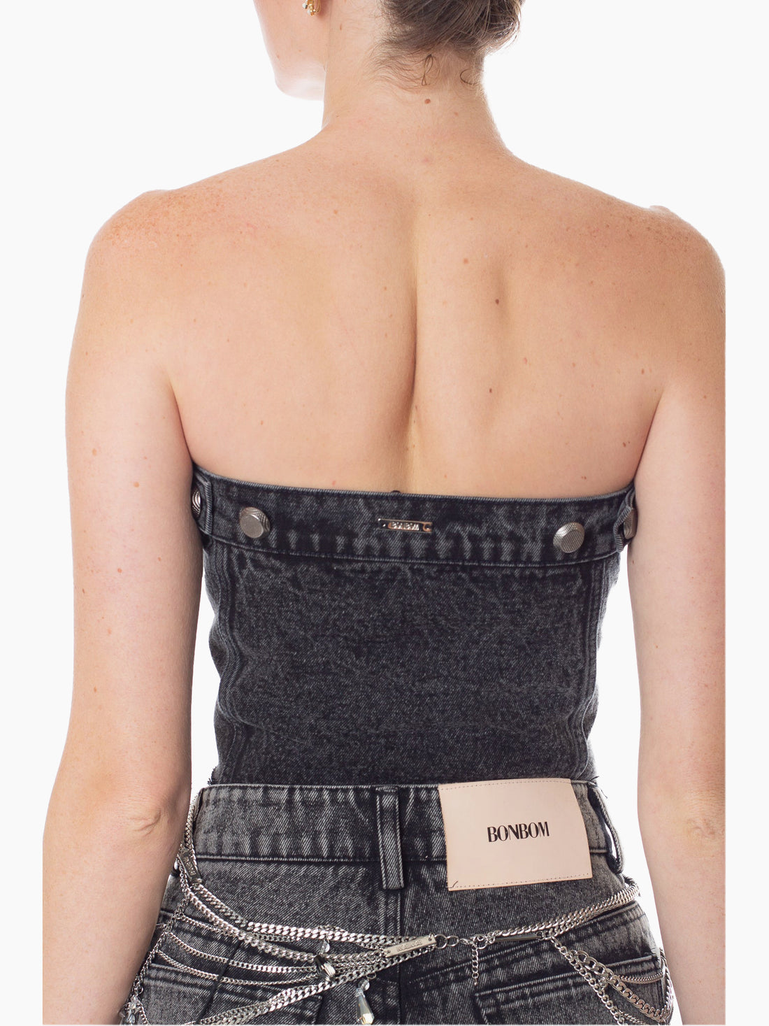 BONBOM Black Denim Crop Tube Top