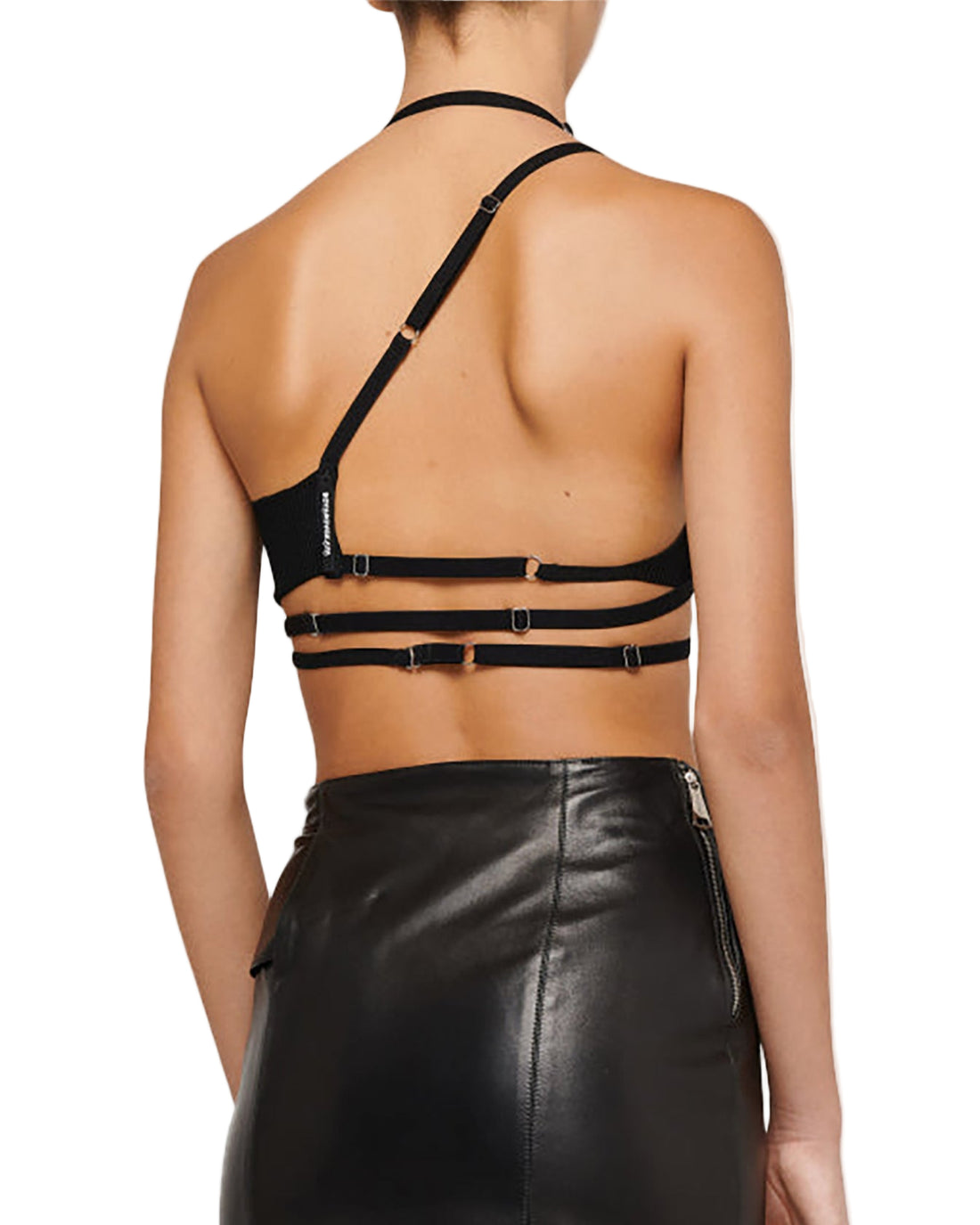 BOYAROVSKAYA Knitted Asymmetric Faux Leather Contrast Bra