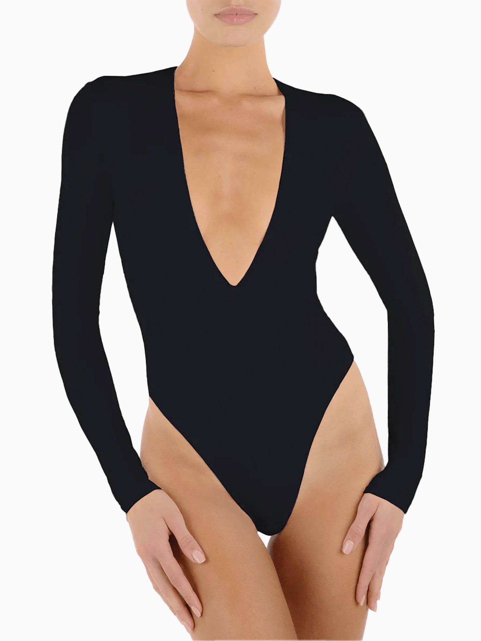 ETERNE Long Sleeve Deep V Bodysuit