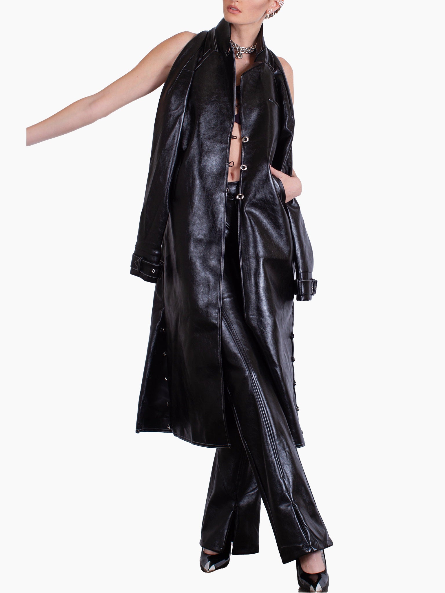 HAN WEN STUDIO Layered-Back Leather Trench Coat