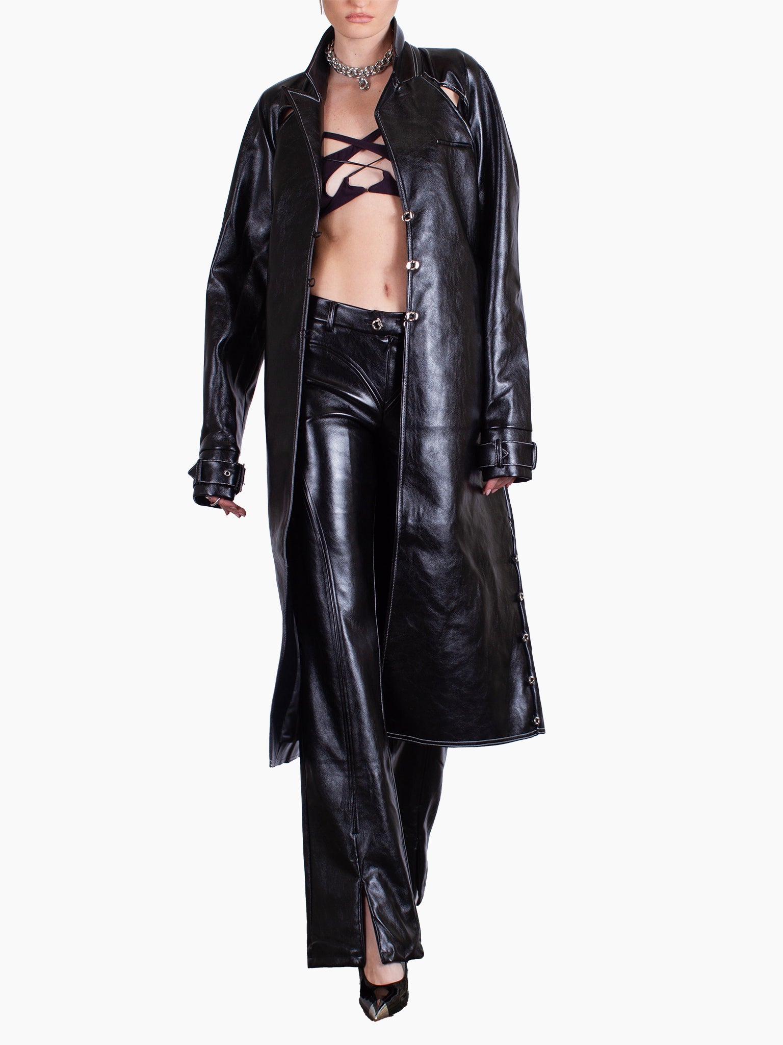 HAN WEN STUDIO Layered-Back Leather Trench Coat