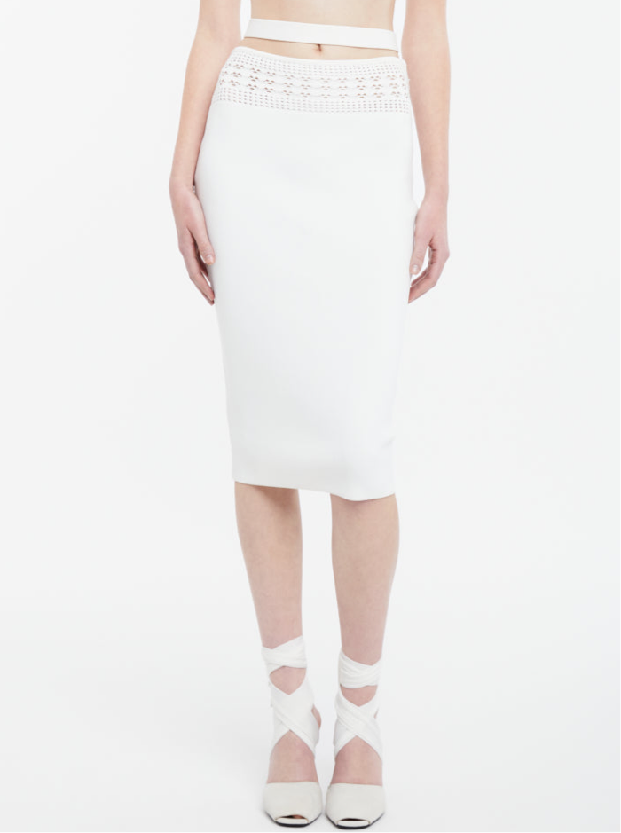 ANDREADAMO Stretch Knit Midi Skirt with Mesh Details