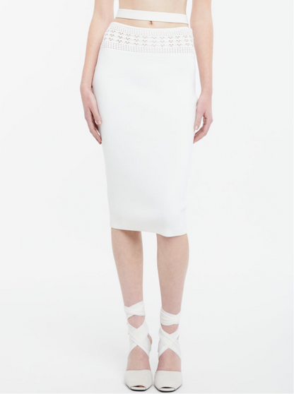 ANDREADAMO Stretch Knit Midi Skirt with Mesh Details