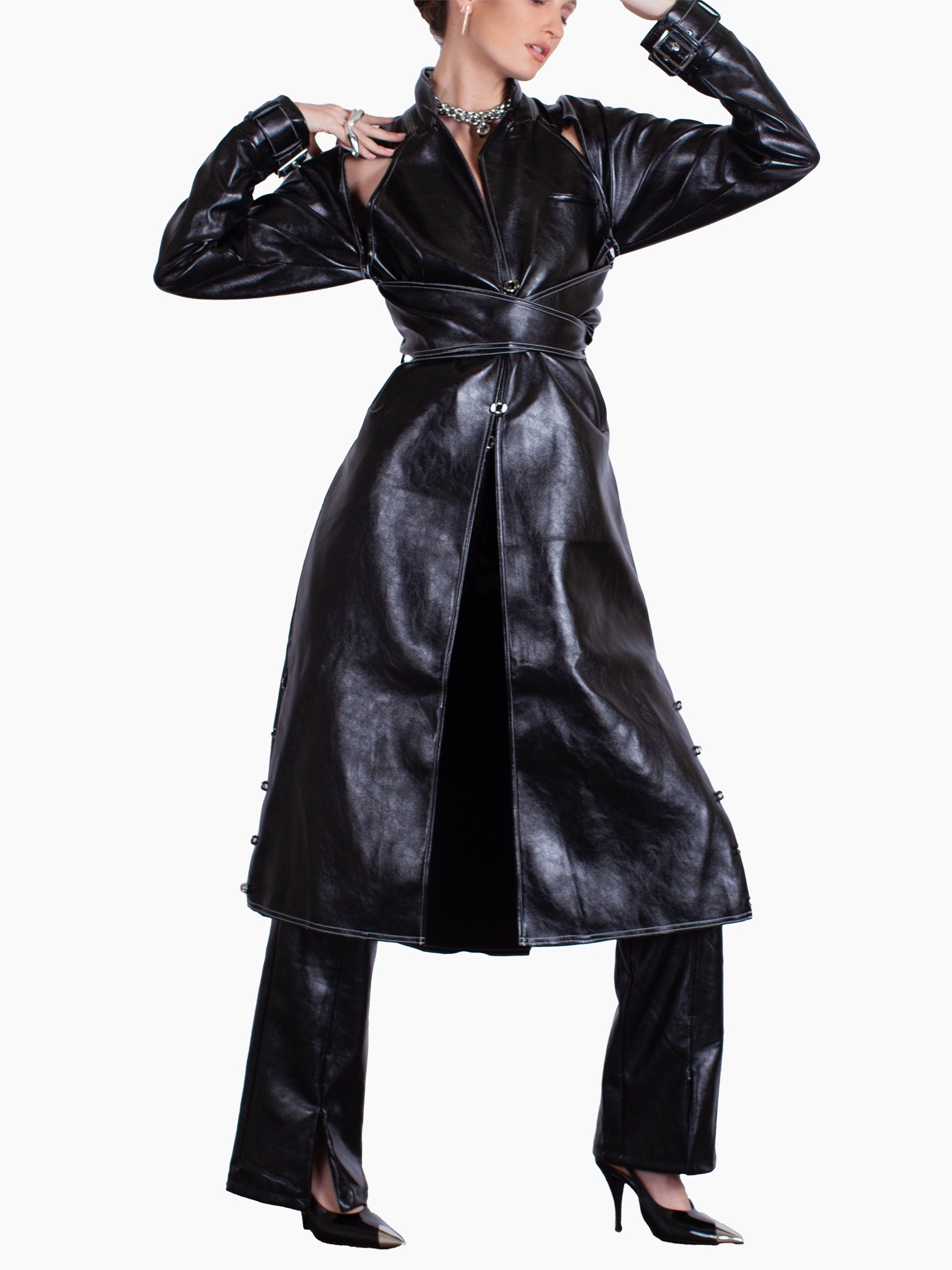 HAN WEN STUDIO Layered-Back Leather Trench Coat – SHOPCURVE