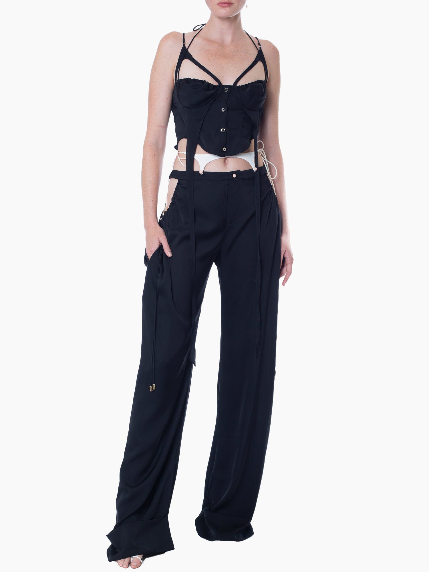 HAN WEN STUDIO Relaxed Fit Cut Out Silk Pant