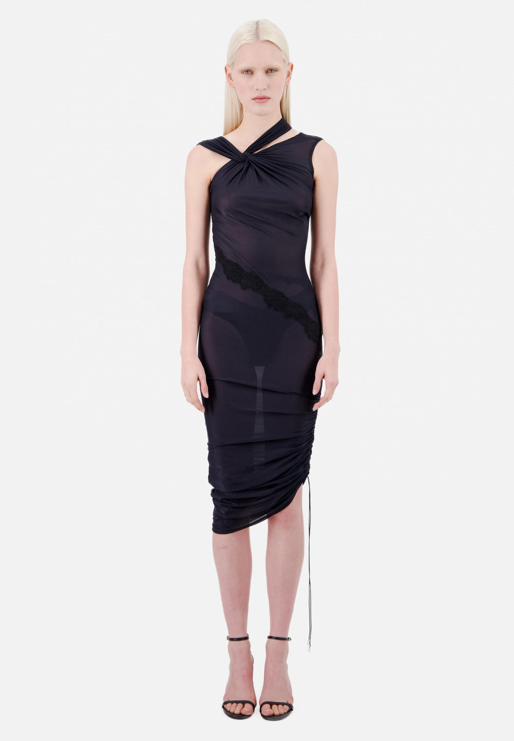 VAILLANT Assymetric Jersey Knotted Dress with Twist Neckline