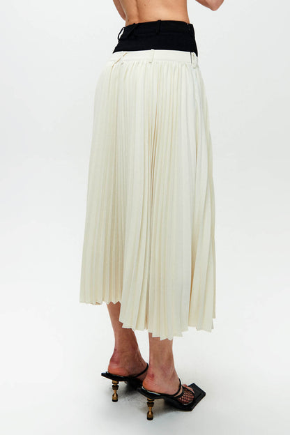 HAN WEN STUDIO Double-Waist Pleated Midi Skirt