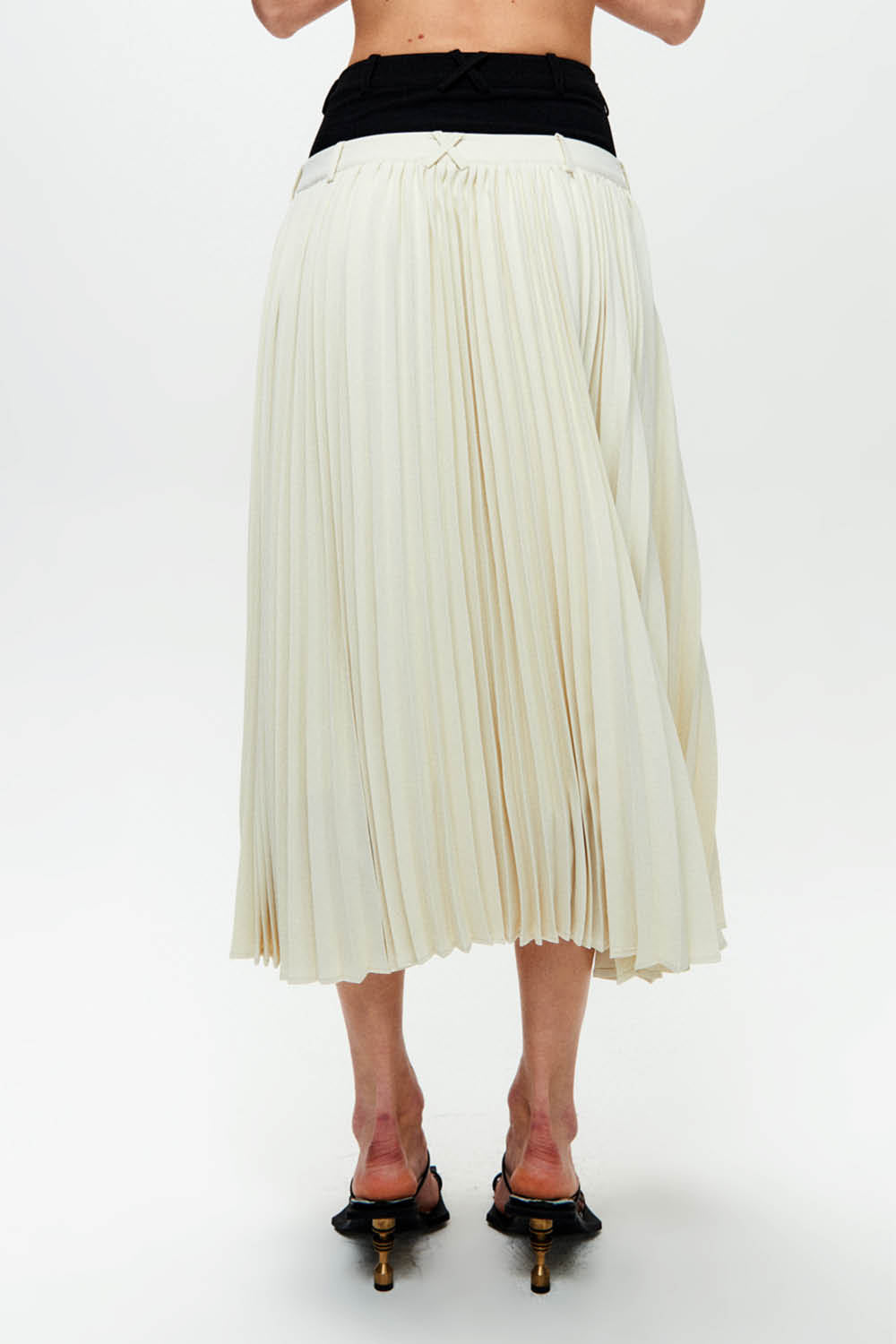 HAN WEN STUDIO Double-Waist Pleated Midi Skirt