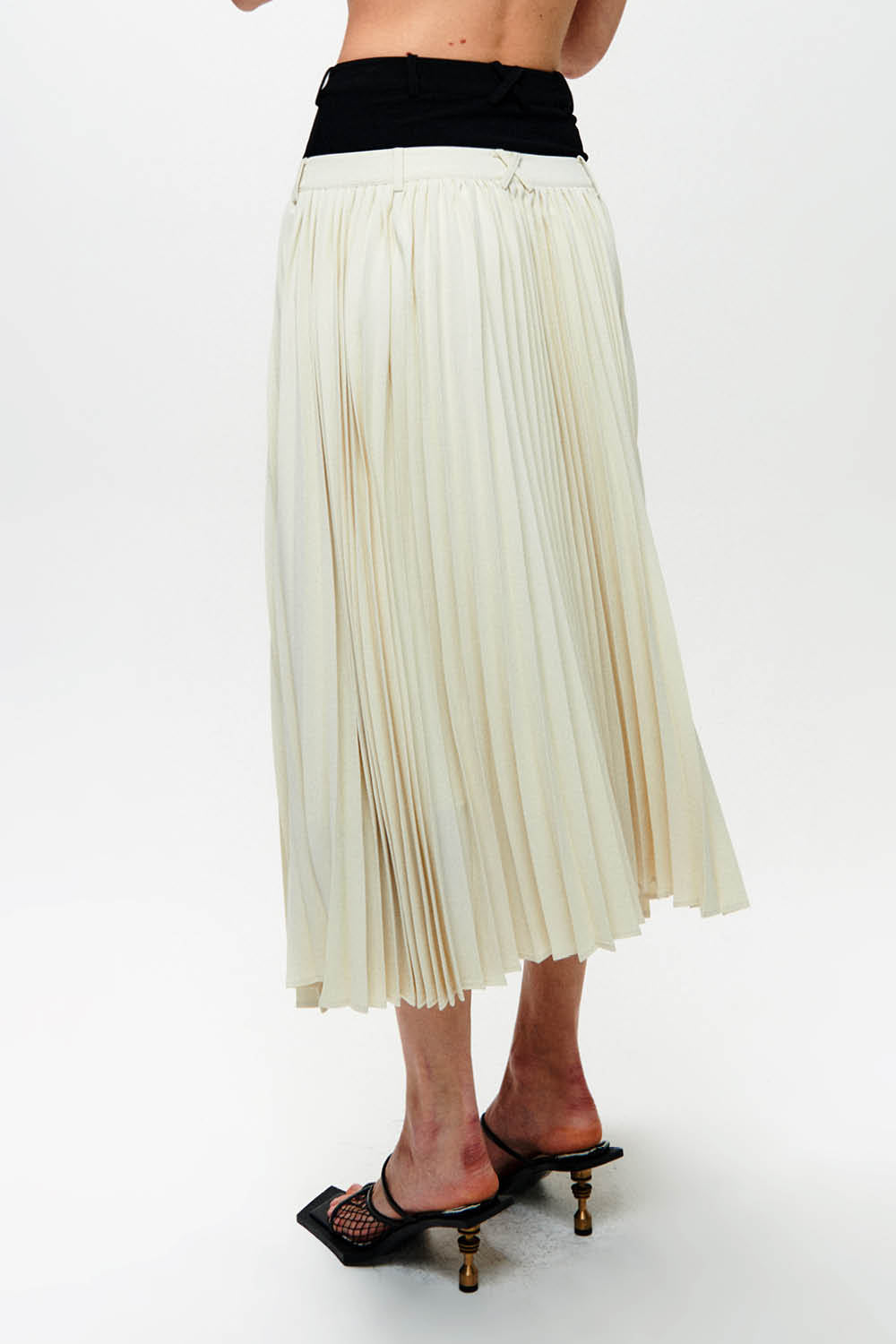 HAN WEN STUDIO Double-Waist Pleated Midi Skirt