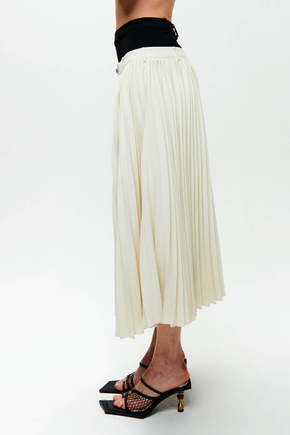 HAN WEN STUDIO Double-Waist Pleated Midi Skirt