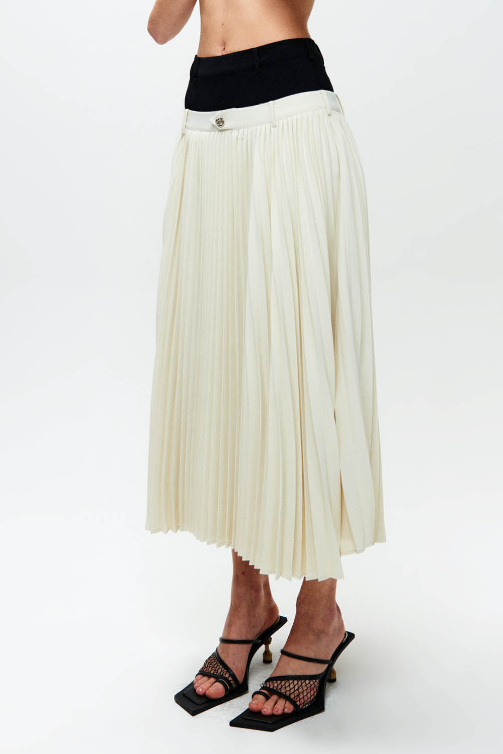 HAN WEN STUDIO Double-Waist Pleated Midi Skirt