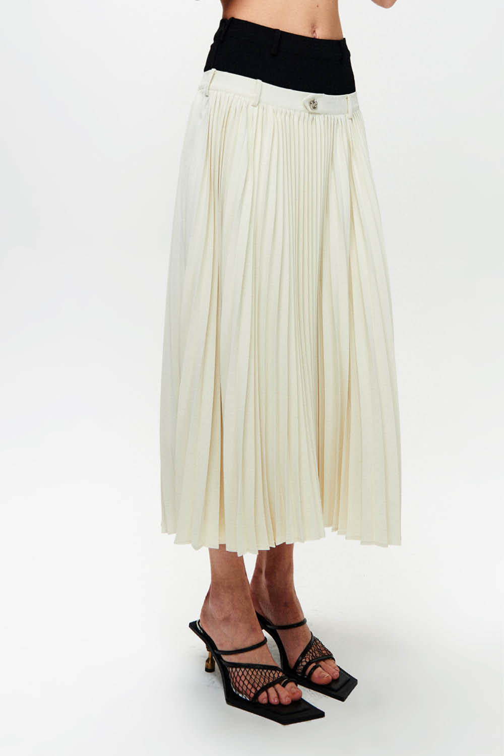 HAN WEN STUDIO Double-Waist Pleated Midi Skirt