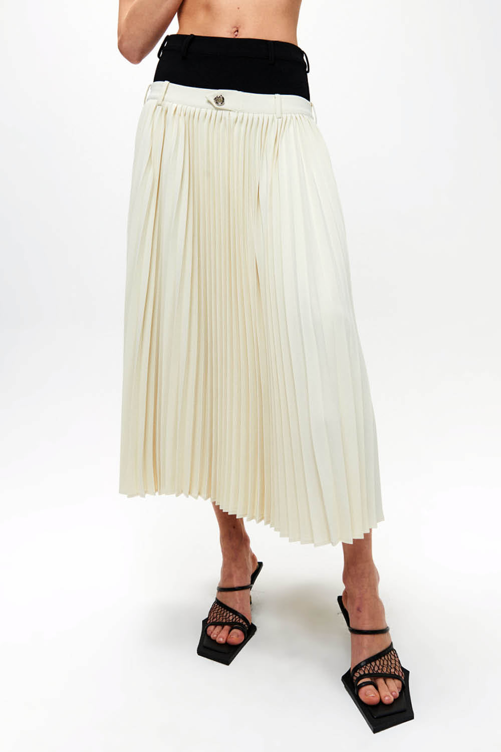 HAN WEN STUDIO Double-Waist Pleated Midi Skirt