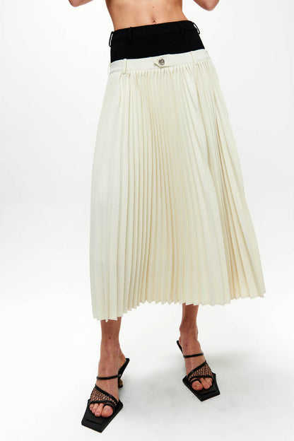 HAN WEN STUDIO Double-Waist Pleated Midi Skirt