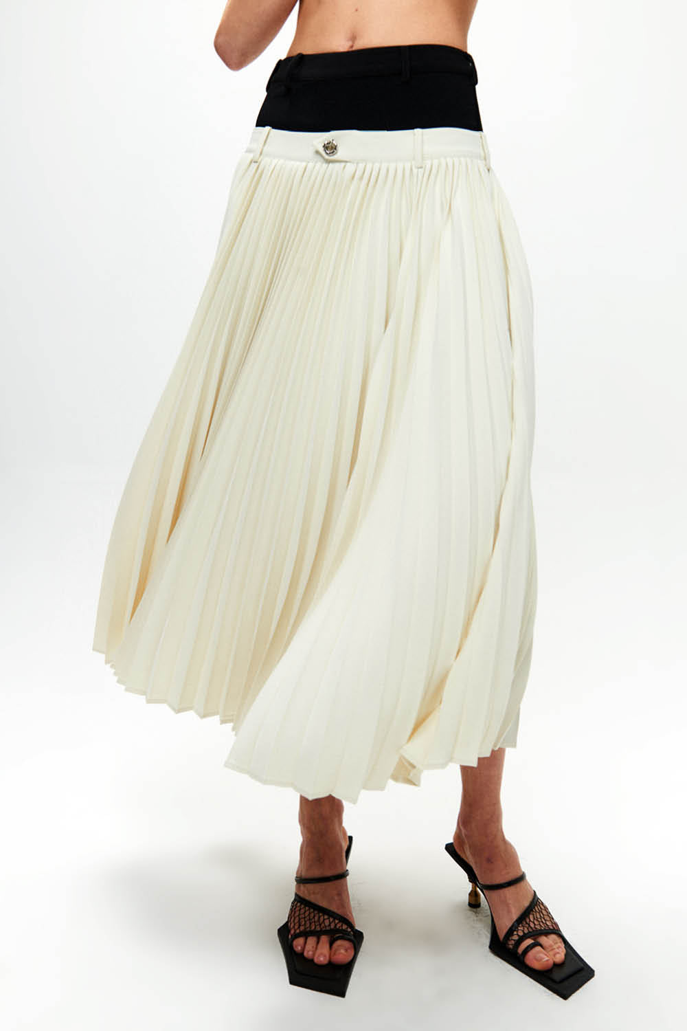 HAN WEN STUDIO Double-Waist Pleated Midi Skirt