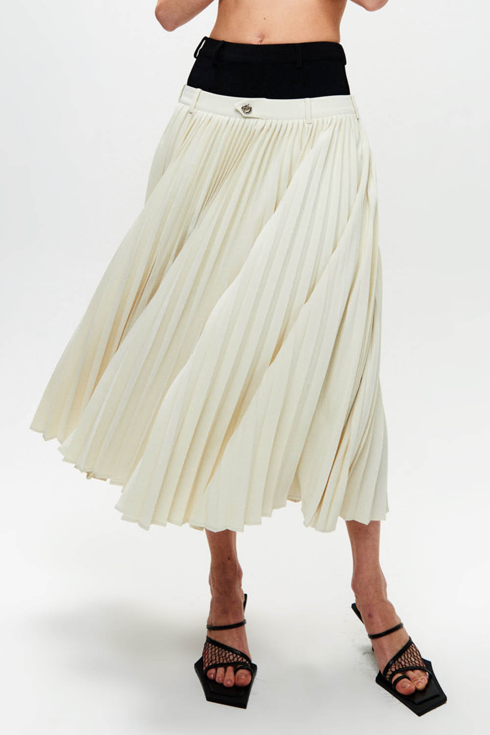 HAN WEN STUDIO Double-Waist Pleated Midi Skirt