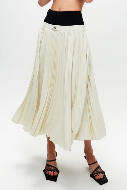 HAN WEN STUDIO Double-Waist Pleated Midi Skirt