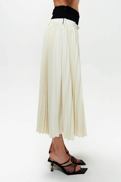 HAN WEN STUDIO Double-Waist Pleated Midi Skirt