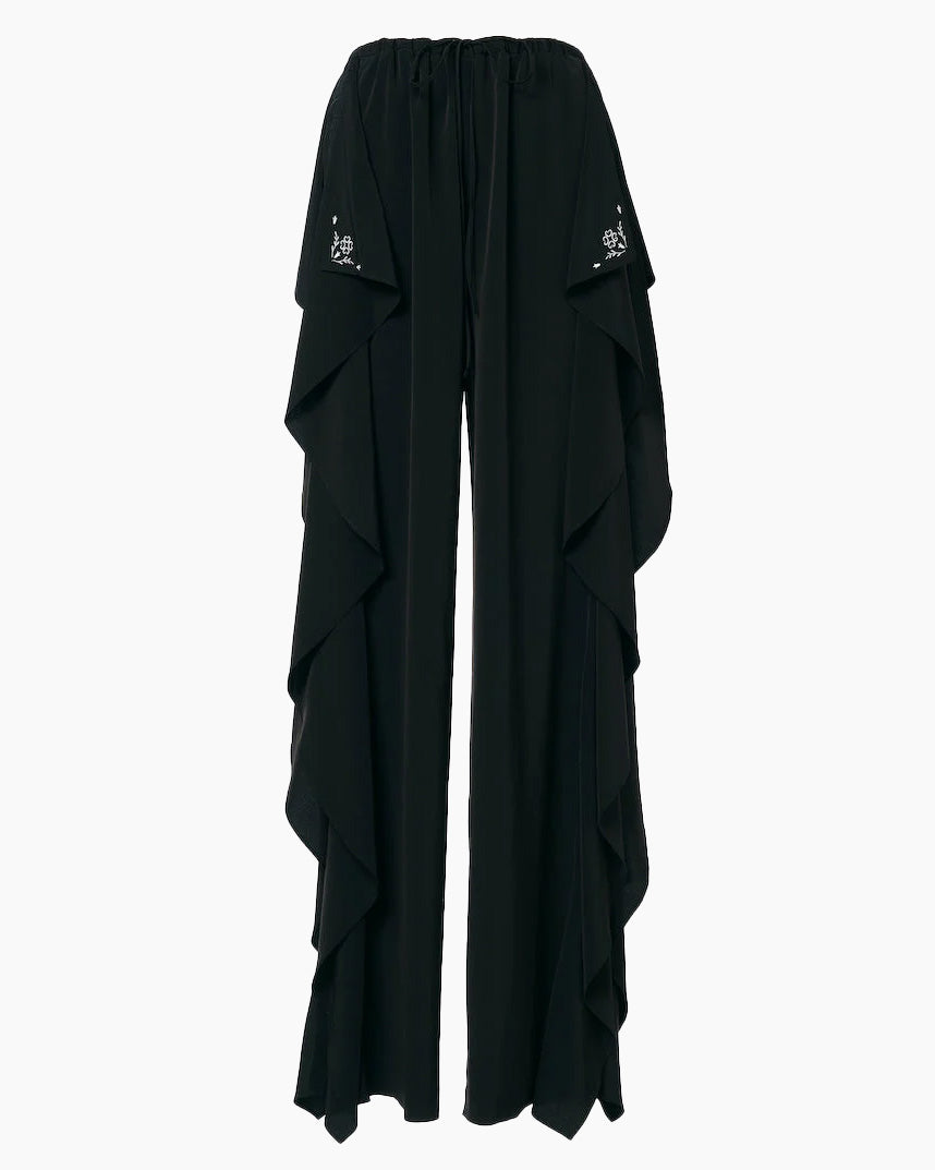 FETICO Lace Paneled Ruffle Trousers