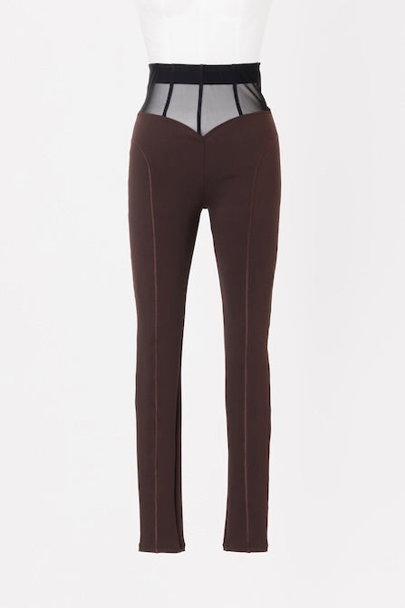 FETICO Jersey and Mesh Leggings in Brown