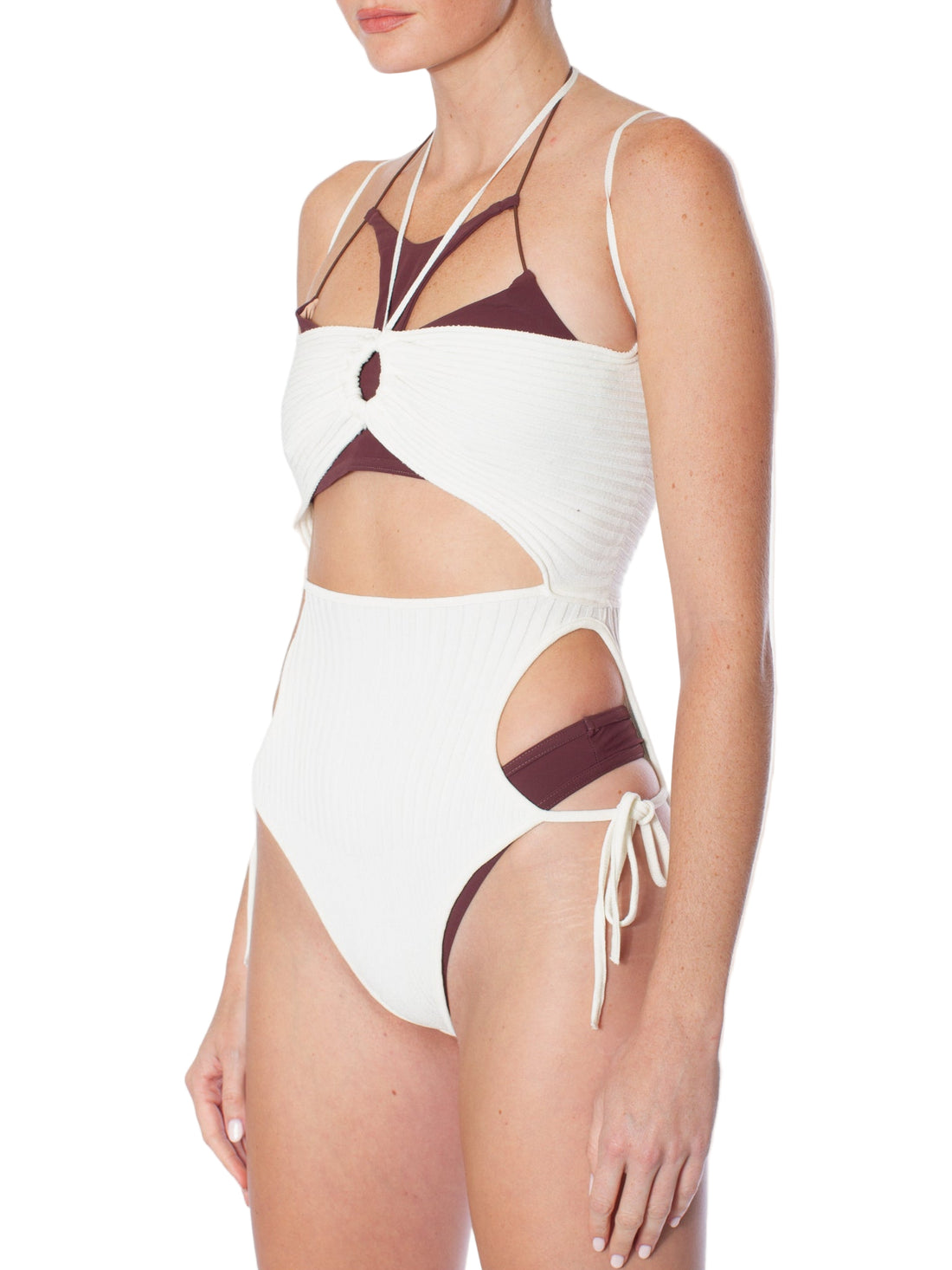 ANDREADAMO Ribbed Knit Sleeveless Bodysuit With Cut