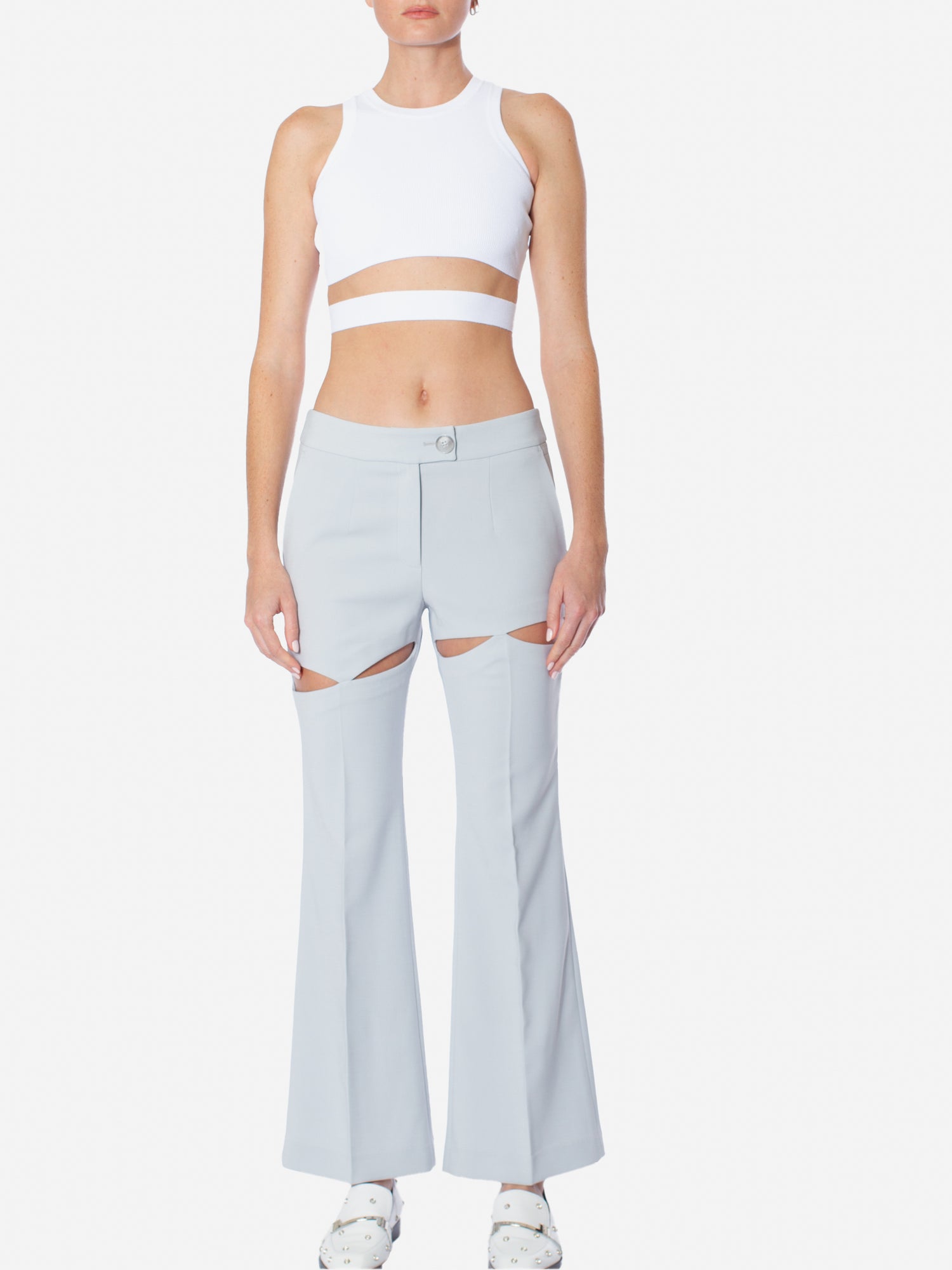 STUDIO J KOO Cut-Out Detailed Flared Trousers