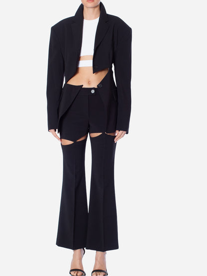 STUDIO J KOO Cut-Out Detailed Flared Trousers