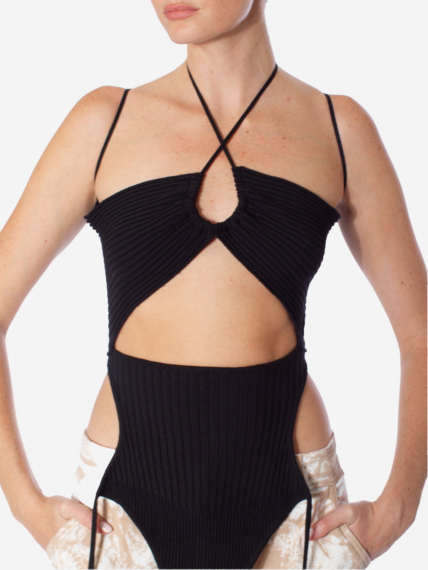 Women's Black Sleeveless Ribbed Bandeau Bodysuit - Size 10