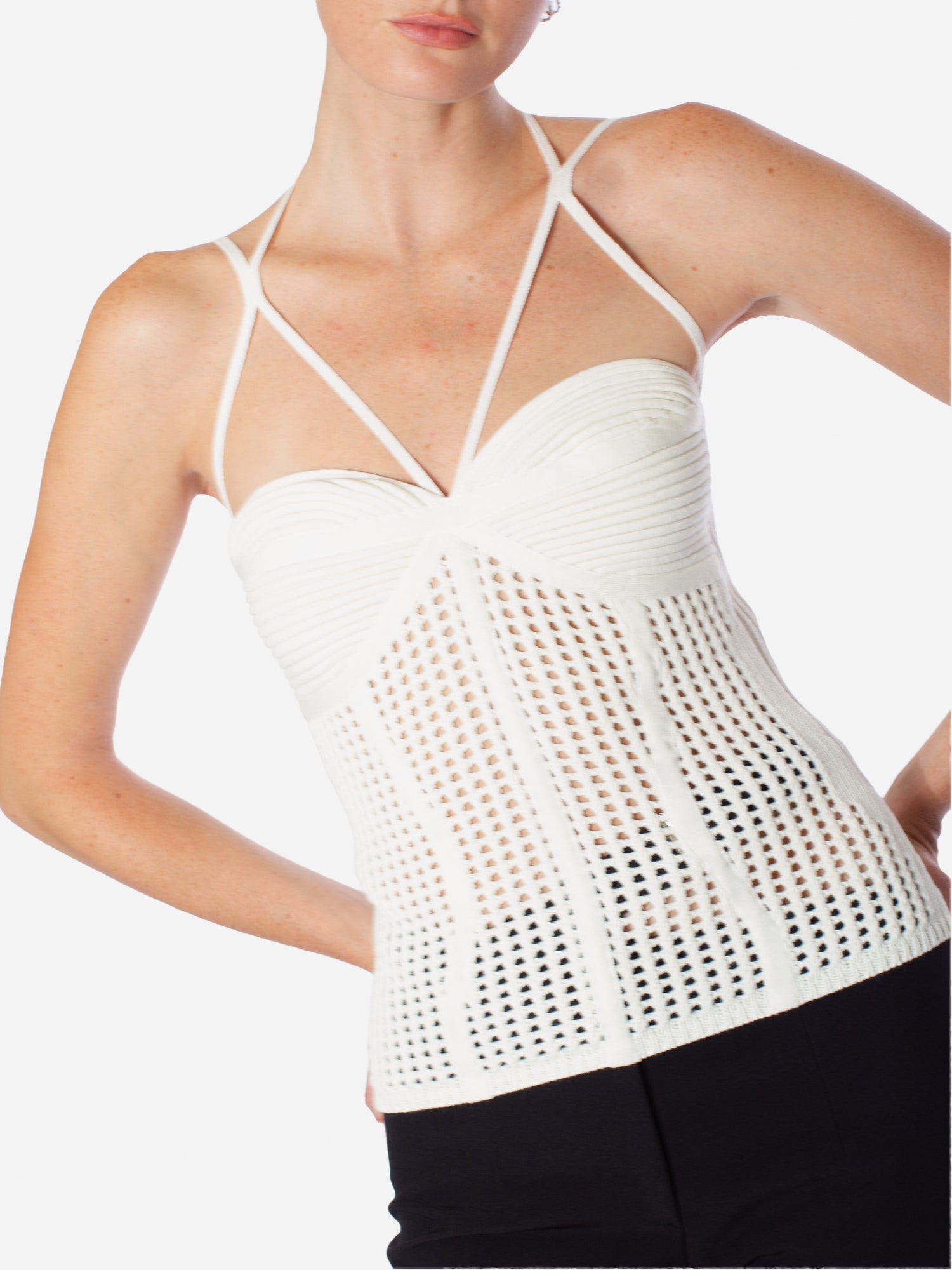ANDREADAMO Fishnet Knit Corset Top With Spiral Details