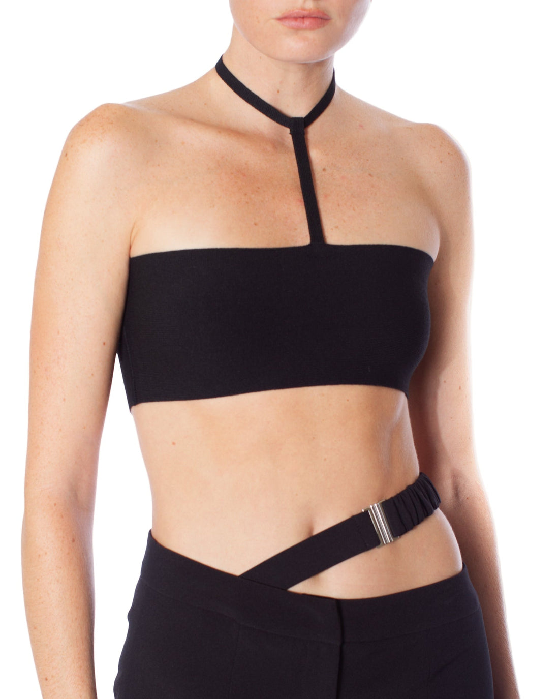 ANDREADAMO Stretch Knit Halter Neck Mini Top