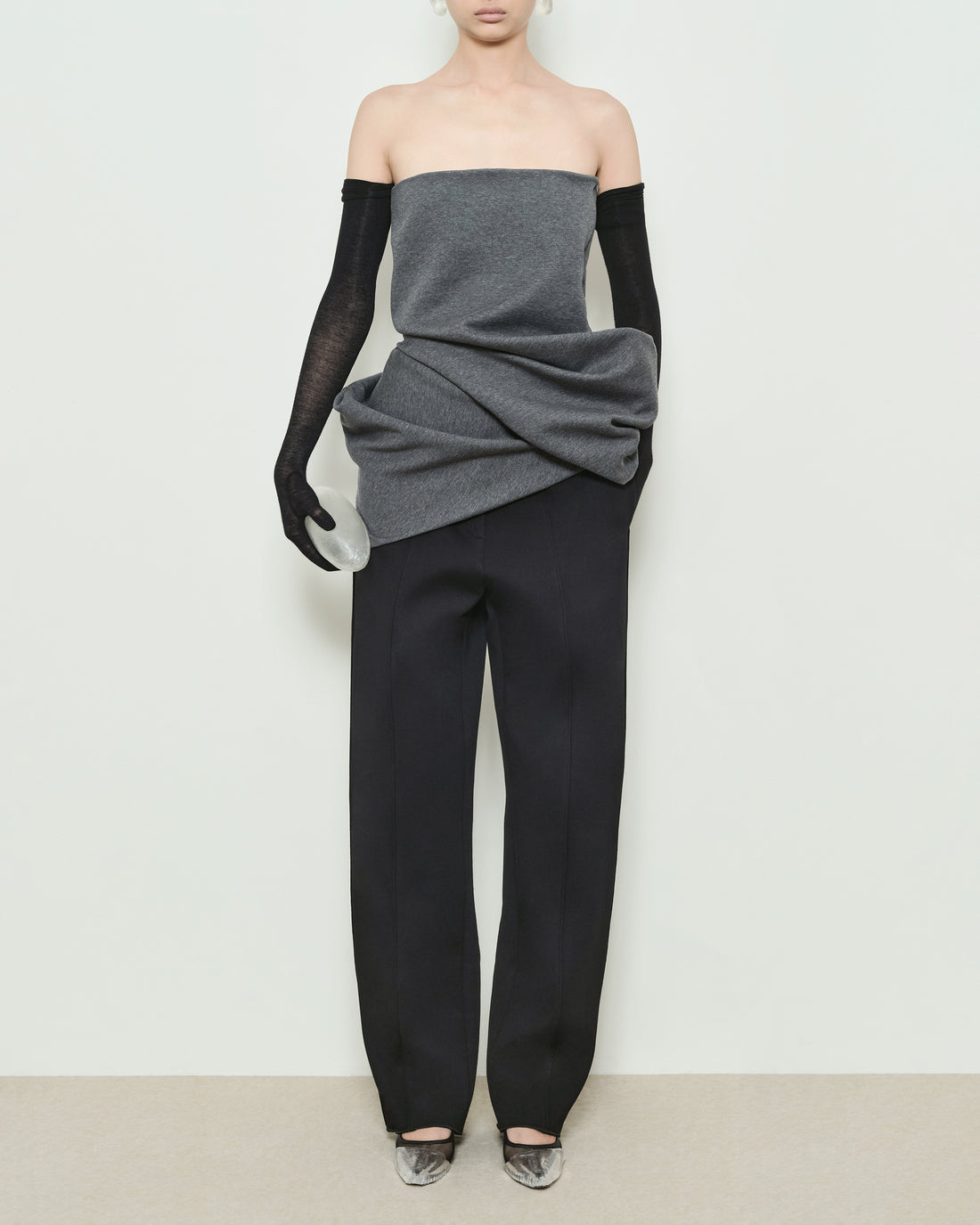 GIA STUDIOS Grey Strapless Asymmetric Top