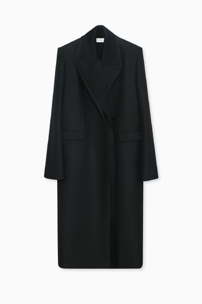 GIA STUDIOS Black Notched Lapel Double Breasted Coat